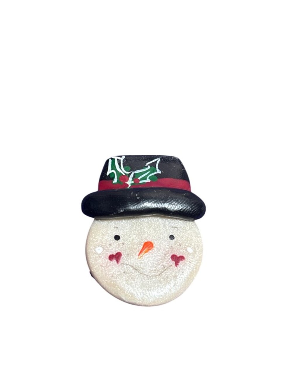 Vintage Handmade Snowman Brooch Pin Hand Painted 1 3/8 inches